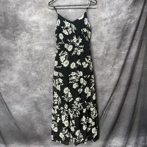 J Crew Mercantile Tiered Maxi Dress Size 2 Black White Floral Boho Peasant